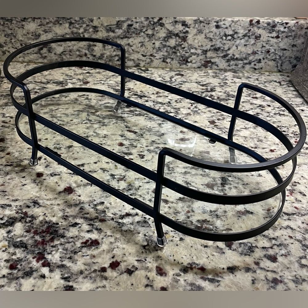 Black Metal Vanity Organizer with Glass Shelf